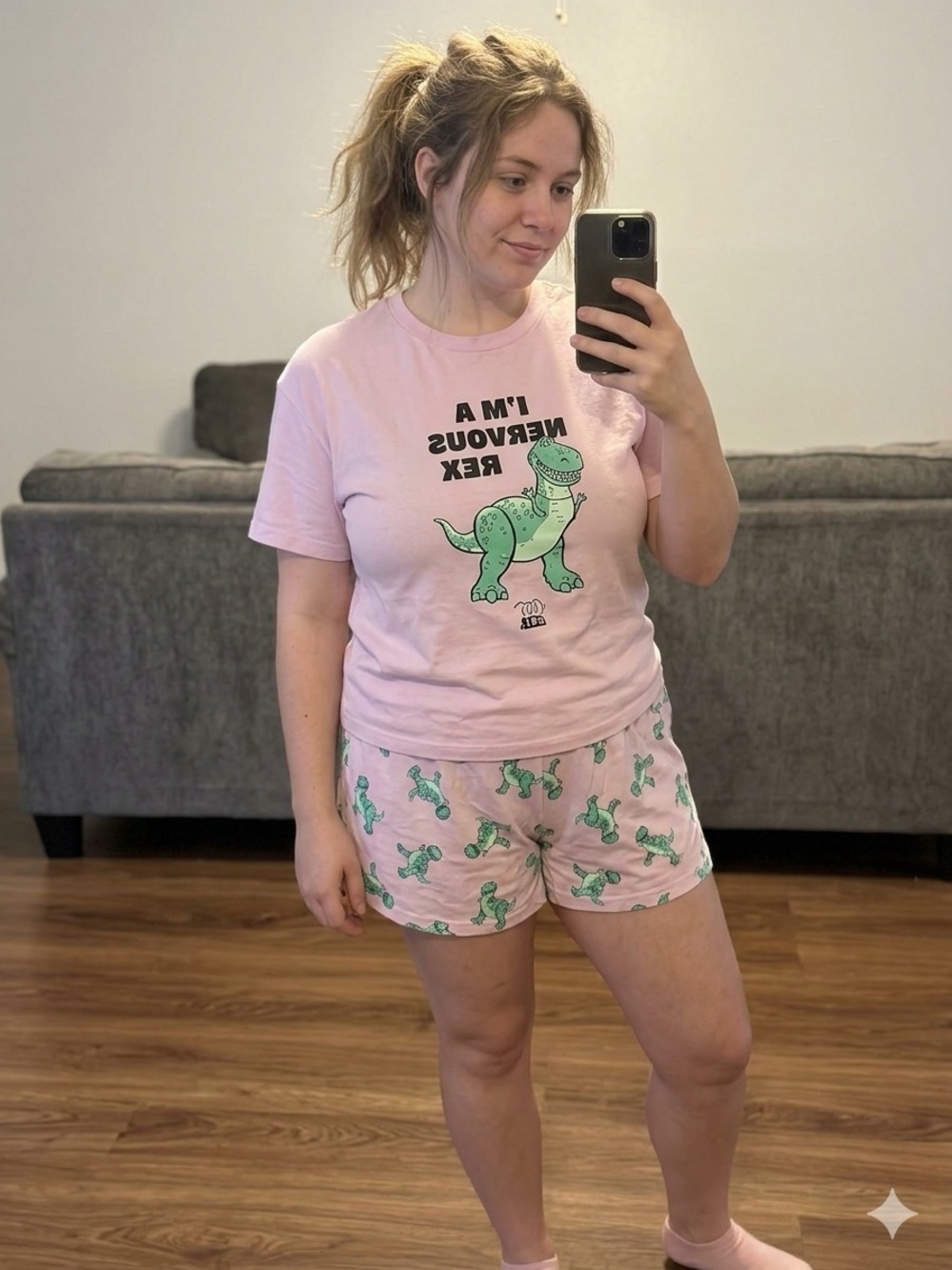 Disney NWT Pink "I'm A Nervous Rex" Pajama Set with Green Dinosaur Print